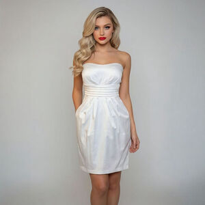 Snap 9 White Satin Strapless Mini Dress Y2K